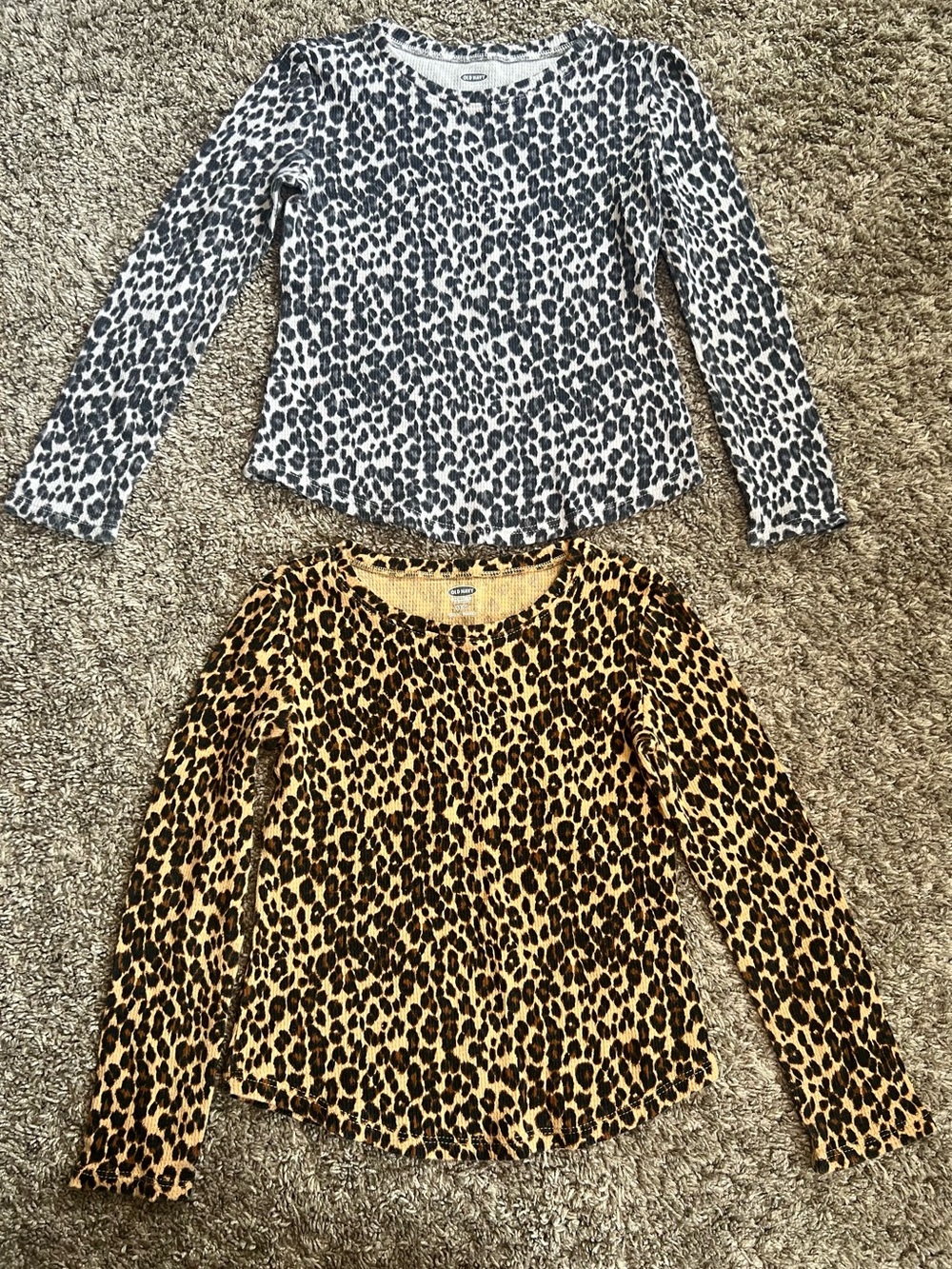 Old Navy Girls' Long Sleeve Leopard Print Tees - Black & White + Brown & Gold